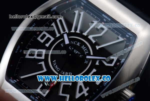 Franck Muller Vanguard Swiss ETA 2892 Automatic Steel Case with Black Dial Arabic Numeral Markers and Black Leather Strap - Click Image to Close